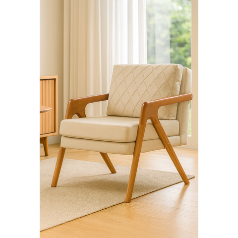 Kit 2 Poltronas Decorativas Mona Onix Madeira Maciça Linho Bege