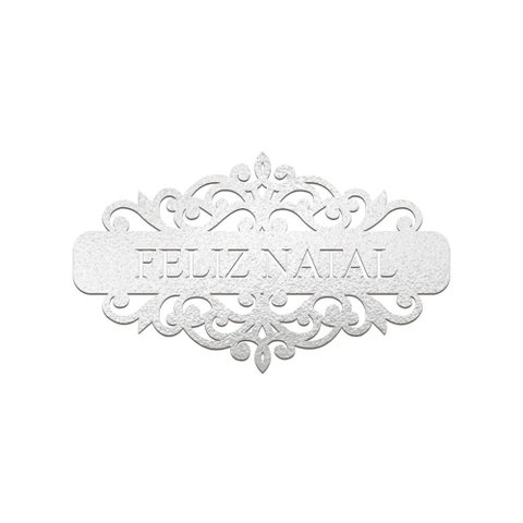 Placa Feliz Natal com Arabesco 30cmx17cm - Cria Arte Laser Prata