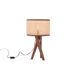 Luminária para Mesa Lateral ou Escritório Cúpula Palha Indiana Trabalhada Tripés de Madeira Maciça - 2