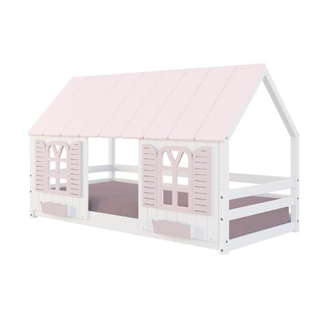 Cama Montessoriano Casinha Bela - Madeira Maciça Branco/rosa | Housin
