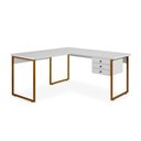 Ver imagem 1 de Mesa de Escritório Office Industrial de Canto 150 X 150 Cm com 3 Gavetas Branco com Pés Cobre