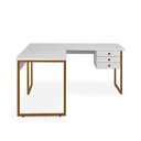 Ver imagem 2 de Mesa de Escritório Office Industrial de Canto 150 X 150 Cm com 3 Gavetas Branco com Pés Cobre