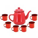 Ver imagem 1 de Kit Agata Esmaltada Vermelho Com 1 Bule 1 Litro E 6 Canecas