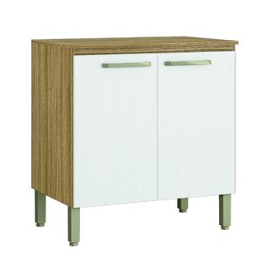 Balcão de Cozinha Duplo com Tampo 2 Portas Madeirado / Branco Ametista Kit’s Paraná