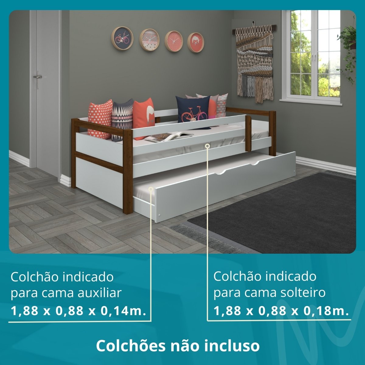 Bicama Solteiro Merk de Madeira com Cama Auxiliar - 2