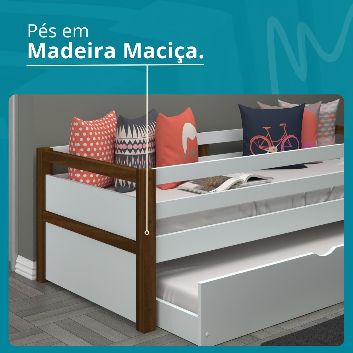 Bicama Solteiro Merk de Madeira com Cama Auxiliar - 4