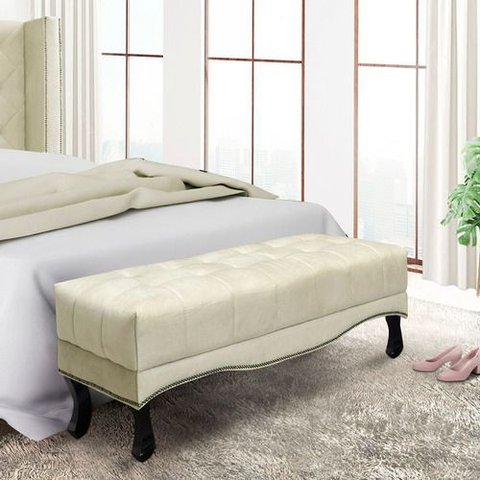 Recamier Villach Estofado 1.60 para Cama Casal Veludo Bege Bz Home Decor
