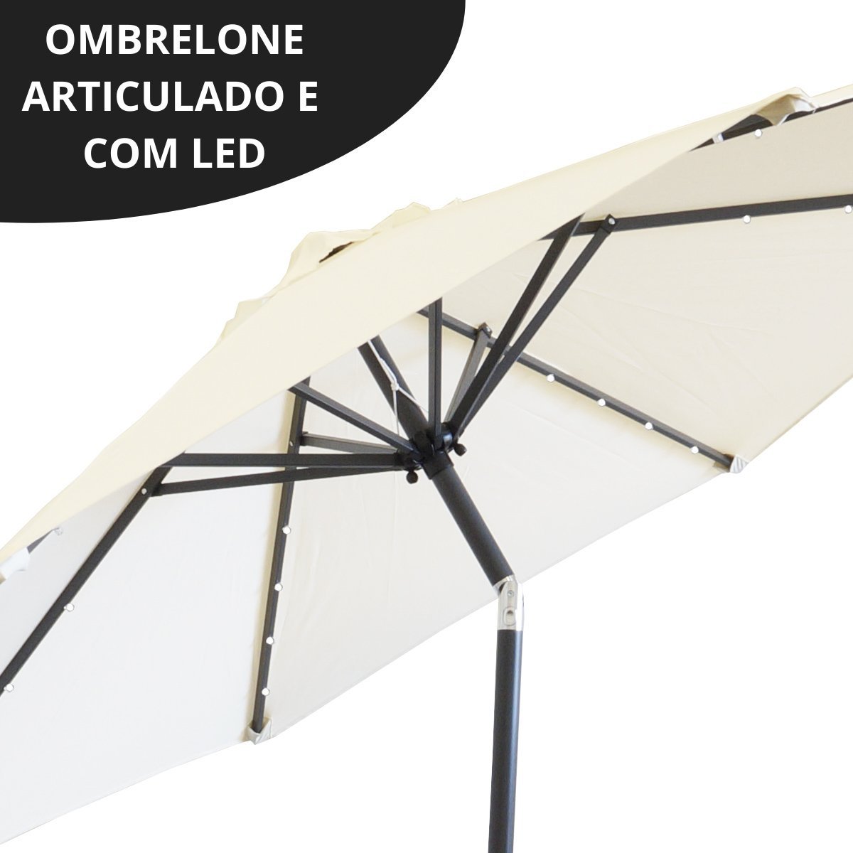 Ombrelone Base Central Articulado Redondo 2,7m Branco Off White Alumínio Led Piscina Importway Iwobc - 3