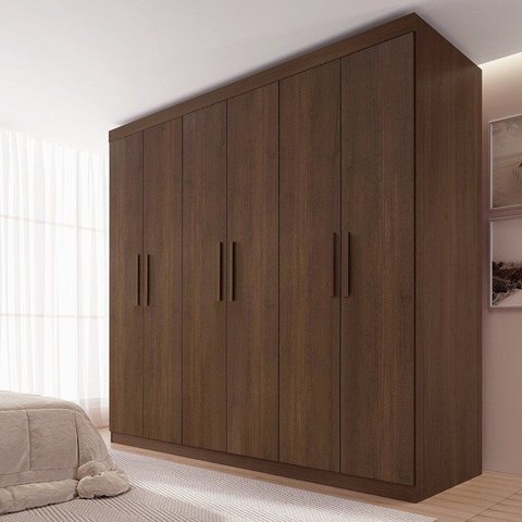 Guarda-Roupa 6 Portas de Bater 6 Gavetas MDF Fenix