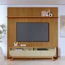 Ver imagem 3 de Home Theater Painel com Bancada para TV 200cm 3 Gavetas Luna MDP Cumaru/Opala Sala