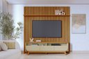 Ver imagem 2 de Home Theater Painel com Bancada para TV 200cm 3 Gavetas Luna MDP Cumaru/Opala Sala