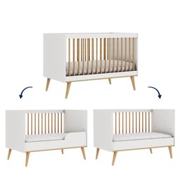 Quarto de Bebê Berço 3 em 1 Cômoda Gaveteiro Guarda Roupa Retrô 3 Portas com Gavetas Branco - 5