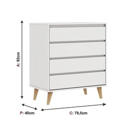 Quarto de Bebê Berço 3 em 1 Cômoda Gaveteiro Guarda Roupa Retrô 3 Portas com Gavetas Branco - 3