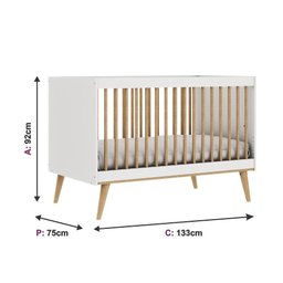 Quarto de Bebê Berço 3 em 1 Cômoda Gaveteiro Guarda Roupa Retrô 3 Portas com Gavetas Branco - 6