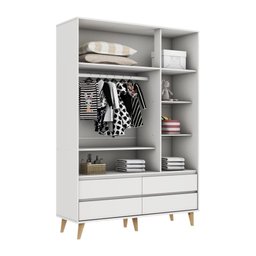 Quarto de Bebê Berço 3 em 1 Cômoda Gaveteiro Guarda Roupa Retrô 3 Portas com Gavetas Branco - 7