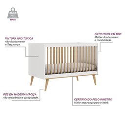 Quarto de Bebê Berço 3 em 1 Cômoda Gaveteiro Guarda Roupa Retrô 3 Portas com Gavetas Branco - 4
