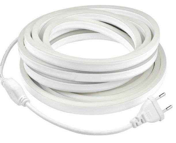Kit 1 a 50 Metros Mangueira Fita Led Neon Flex Branco Quente 3000k + Rabicho:1 Metro 220v + Rabicho - 3