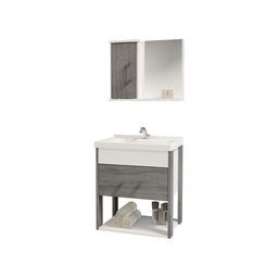 Conjunto Gabinete Inferior e Superior Banheiro 1 Porta 1 Gaveta Rubi - Cinza Rovere - Cinza - 2