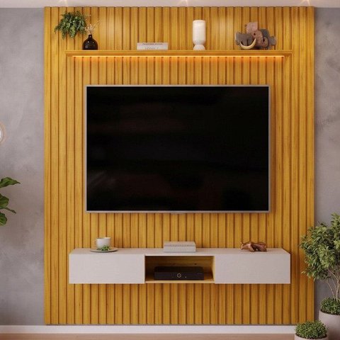 Painel Ripado para TV até 60 Polegadas com LED MDF 223CMX240CM Trento