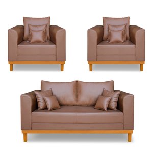 Kit 2 Poltrona + Sofa 2 Lugar Beny Corino Terracota Tefi Estofados
