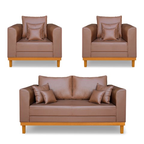 Kit 2 Poltrona + Sofa 2 Lugar Beny Corino Terracota Tefi Estofados