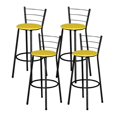 Jogo 4 Banqueta Alta para Cozinha Ratan Preta Cristal  