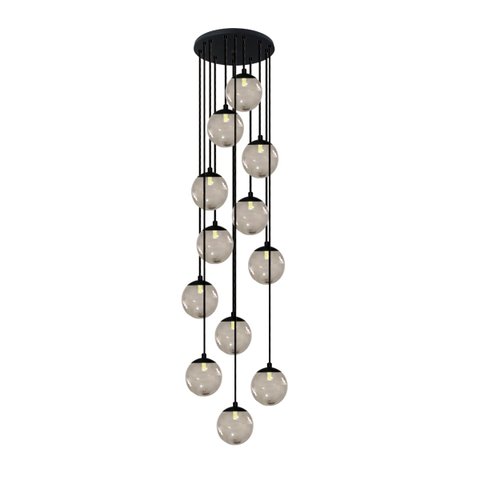 Pendente Moderno Preto 60cm Pé Direito Alto Sala Escada Arevo Iluminação 82p12 Vidro Fumê