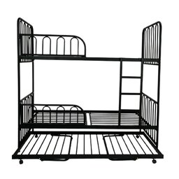 Beliche de Ferro - Preto - com Cama Auxiliar - com Par de Grades Extra - 2 Beliche de Ferro - Preto - com Cama Auxiliar - com Par de Grades Extra - 2