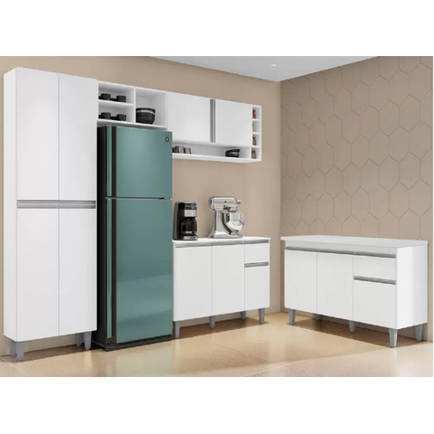 Armário de Cozinha Vanessa com Balcão 120mt Tatiane com Tampo Mdp Branco Ajl