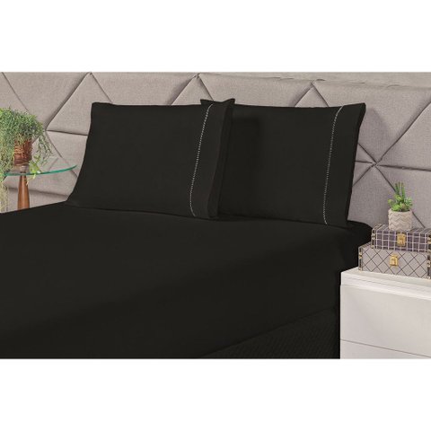 Jogo de Cama Laura Casal Queen 3 Peças:preto