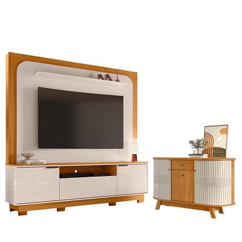 Estante Home Theater Nilo com Pés com Aparador para Sala Buffet Monza Cinamomo Off White - Madetec