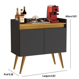 Aparador Junior Luxo 2 Portas Pés Palito Cor Preto / Madeirado - Comprar Moveis em Casa - 2