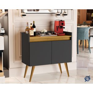 Aparador Junior Luxo 2 Portas Pés Palito Cor Preto / Madeirado - Comprar Moveis em Casa