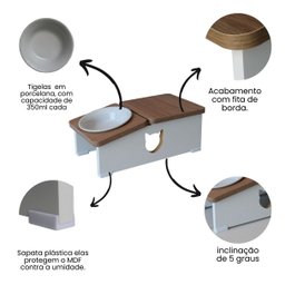 Comedouro Elevado Hibrido Gato Base Bebedouro Pet mdf - Porcelana - 4