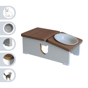 Comedouro Elevado Hibrido Gato Base Bebedouro Pet mdf - Porcelana