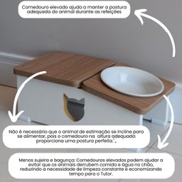 Comedouro Elevado Hibrido Gato Base Bebedouro Pet mdf - Porcelana - 3
