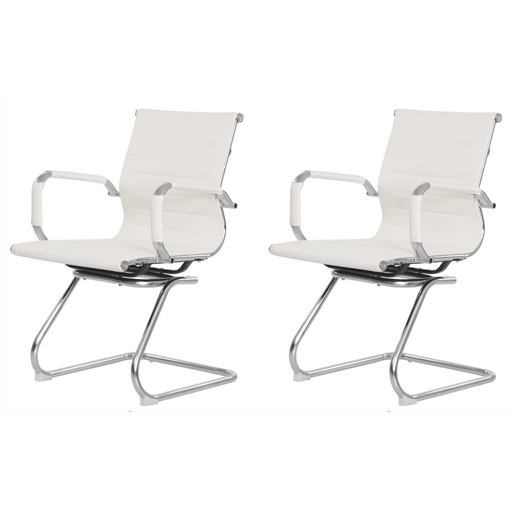 Kit 2 Cadeiras De Escritório Interlocutor Fixa Baixa Stripes Esteirinha Charles Eames Eiffel - 1