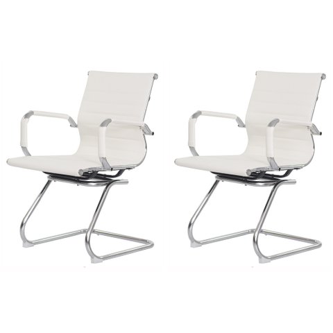 Kit 2 Cadeiras de Escritório Interlocutor Fixa Baixa Stripes Esteirinha Charles Eames Eiffel