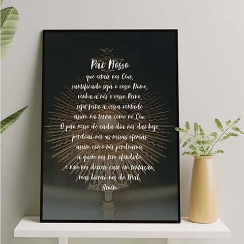 Quadro Oração Pai Nosso - Santíssimo 45x34cm - com Vidro:madeira Preta