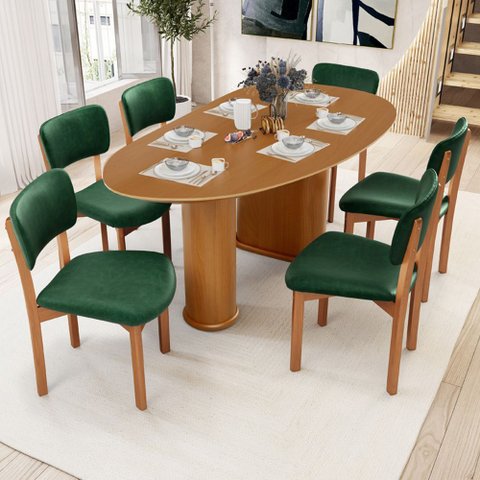 Mesa para Sala de Jantar Ourense com 06 Cadeiras Sala de Jantar Dara L02 Couríssimo Verde Musgo