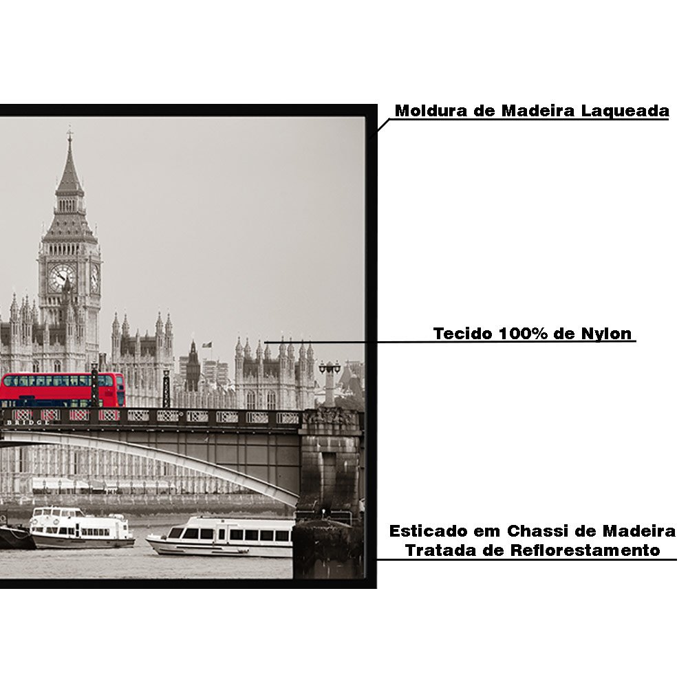Quadro Decorativo 135x135 cm Londres 029 com Moldura Laqueada Preto - Gran Belo - 3