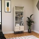 Ver imagem 2 de Cristaleira Retrô Off White com 2 Gavetas Portas de Vidro e Pés Palito Rt 3151 Movelbento
