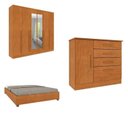 Ver imagem 1 de Conjunto Guarda Roupa Casal com Puxador MDF Portugal com Espelho, Cama Casal Monaco e Cômoda Chicago