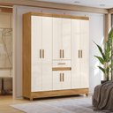 Ver imagem 1 de Guarda Roupa Casal Aster 8 Portas de Bater 1 Gaveta MDP com Espelho Freijó Off White Moval Móveis