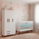 Ver imagem 1 de Quarto Bebe Infantil Q Encanto Berço Vira Cama e Guarda Roupas 3 Portas 2 Gavetas Retrô Qmovi