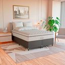 Ver imagem 1 de Cama Box Casal Bipartido Couro Preto + Colchão Paris Branco Couro Preto/branco