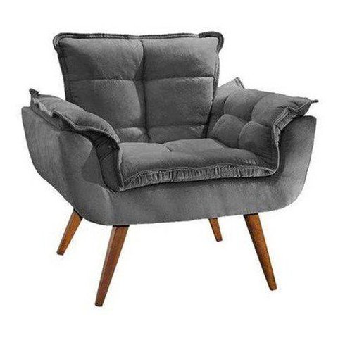 Poltrona Opala Suede Cinza Pés Palito