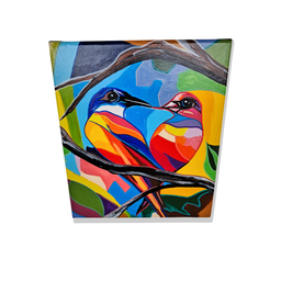 Mini Quadro Artesanal Decorativo com 2 Pássaros Pintado a Mão Medindo 30x25cm - 6