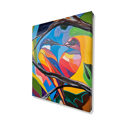 Mini Quadro Artesanal Decorativo com 2 Pássaros Pintado a Mão Medindo 30x25cm - 4