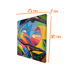 Mini Quadro Artesanal Decorativo com 2 Pássaros Pintado a Mão Medindo 30x25cm - 7